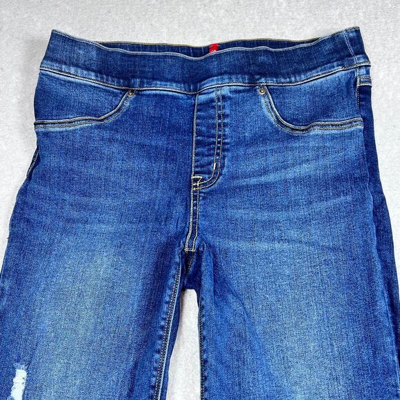 Spanx Jeans Womens Size Medium Blue Distressed Ankle Skinny Jeans Raw Hem - Picture 4 of 11